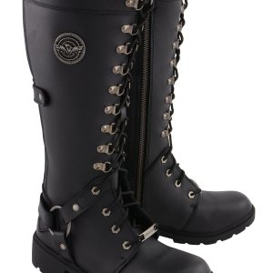 Women's Black 'Jane' 15-inch Leather Combat Style Harness Motorcycle Boots MBL9380