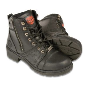 Women's Black Lace-Up Leather Boots with Size Zipper MBL9300