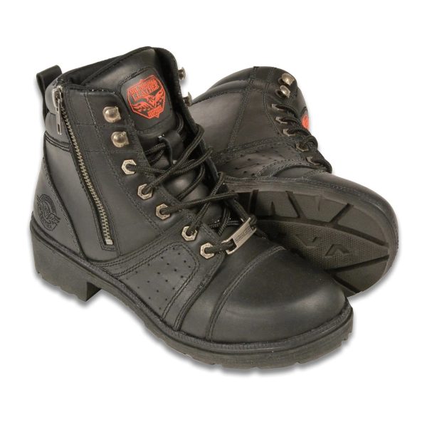 Women's Black Lace-Up Leather Boots with Size Zipper MBL9300