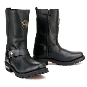 Women's Black Leather 11-Inch Classic Harness Square Toe Motorcycle Boots MBL9360