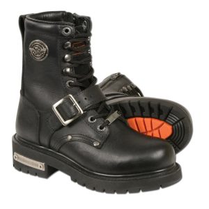Women's Black Leather Lace-Up Motorcycle Rider Boots w Buckles MBL201