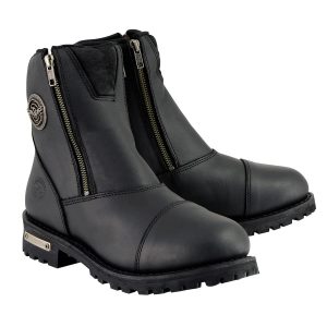Women's Black Premium Leather Double Sided Zipper Motorcycle Riding Boots MBL202