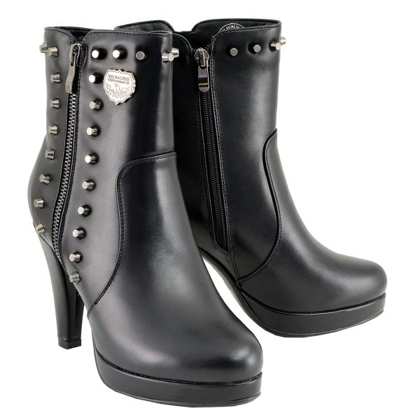 Women's Black Spiked Fashion Boots w Side Zippers MBL9440