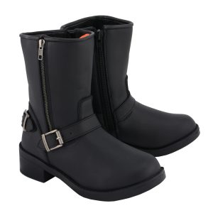 Women's Classic Black Engineer Style Fashion Motorcycle Riding Boots w Side Zipper MBL9475