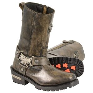 Women's Distressed Brown 11-inch Classic Harness Square Toe Boots MBL9361