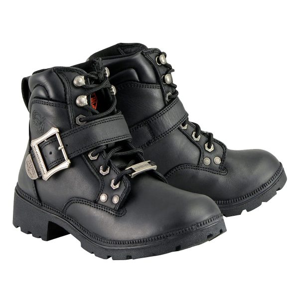 Women's Lace-Up Black Engineer Motorcycle Boots MBL9310