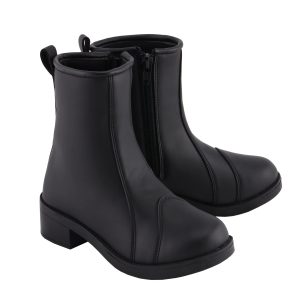 Women's Premium Black Leather 'Clean Riding' Motorcycle Fashion Rider Boots with Toe Cap MBL9485