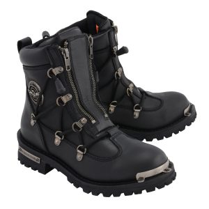 Women's Premium Black Leather Diamond 6-Inch Twin Zipper Lock Motorccycle Riding Boots MBL9375