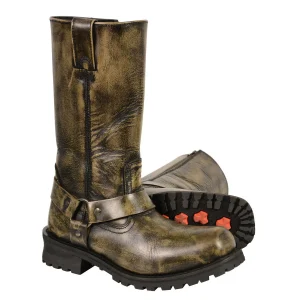 Men's Distressed Brown Leather Classic 11-Inch Square Toe Harness Motorcycle Boots MBM9005